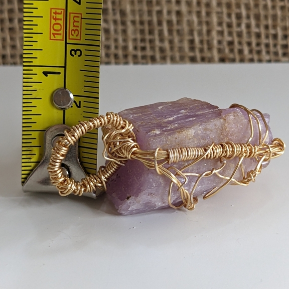 Large Kunzite Lavender Pink Rough Wire Wrapped Pendant - Picture 8 of 16